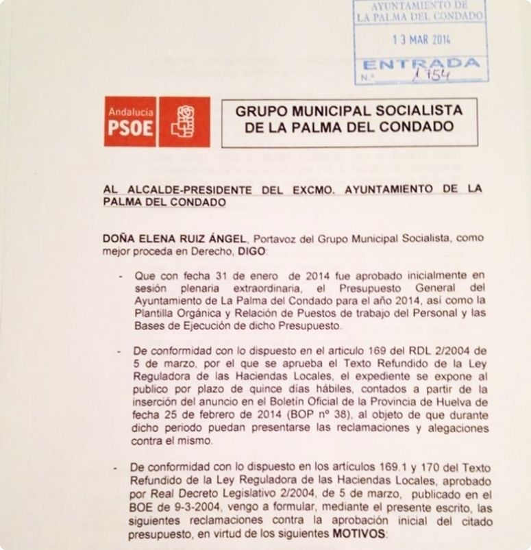 PSOE propone el ahorro de 50.000 euros de gastos superfluos para destinarlos a las familias necesitadas, la Ley de Dependencia o los colegios